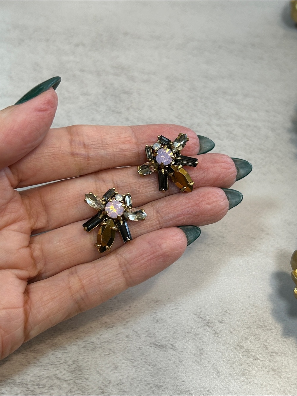 Gold and Black Crystal Flower Stud Earrings - Women Jewelry